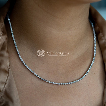 Lab-Created Round Diamond 4-Prong Tennis Necklace F-G VS)