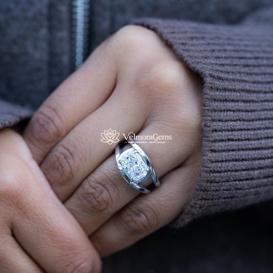 IGI Certified Lab-Created Diamond Cushion Bypass Split Shank Ring F VS)