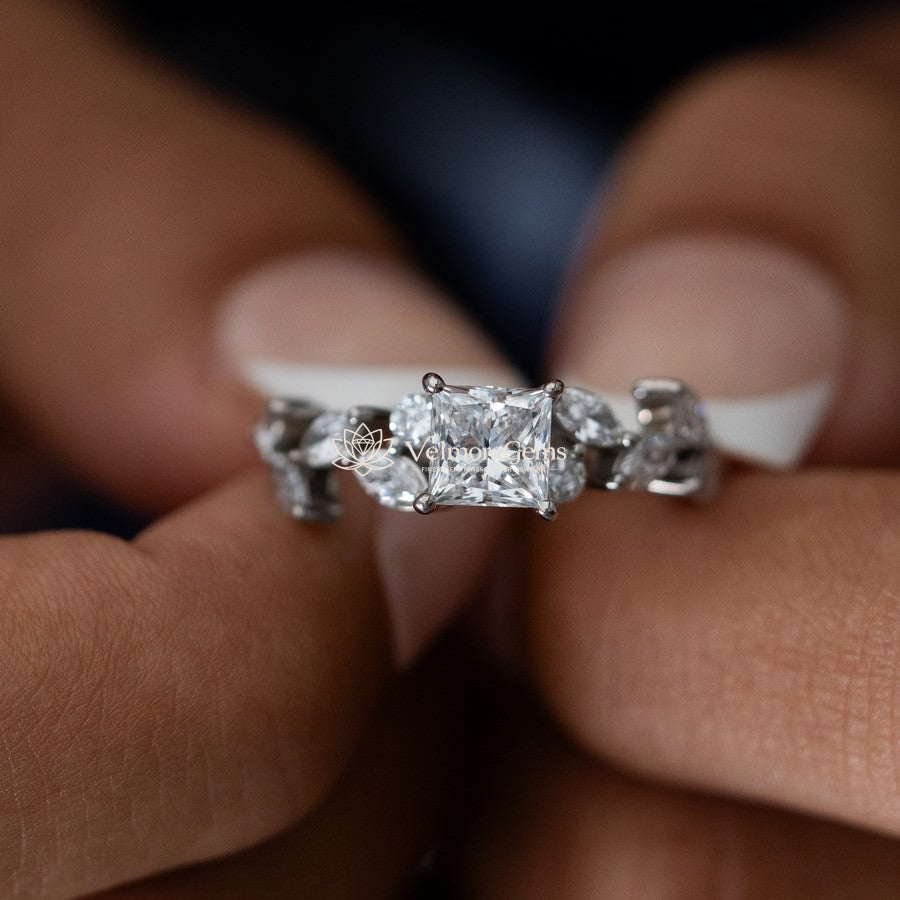 IGI Certified Princess Lab-Created Marquise Leaf Diamond Ring F VS)