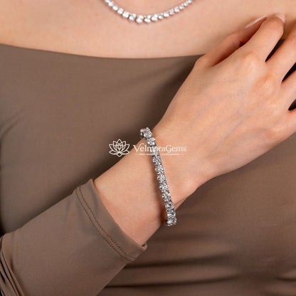 Lab-Created Round Diamond 4-Prong Tennis Bracelet F-G SI)