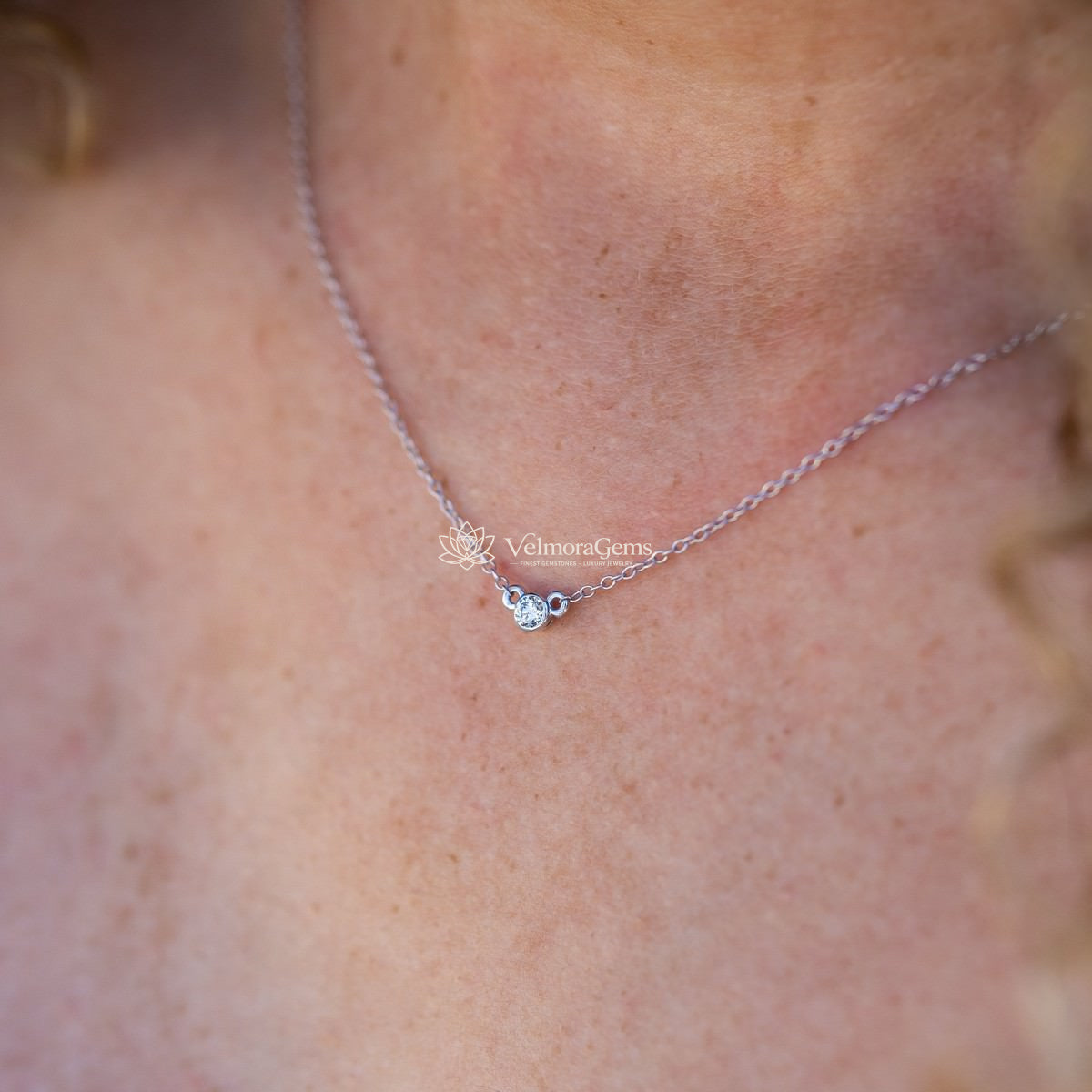 Lab-Created Diamond Bezel Pendant Necklace F-G VS)