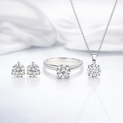 Essential Trio – Lab Diamond Matching Stud Earrings, Pendant & Solitaire Ring (F-G SI)