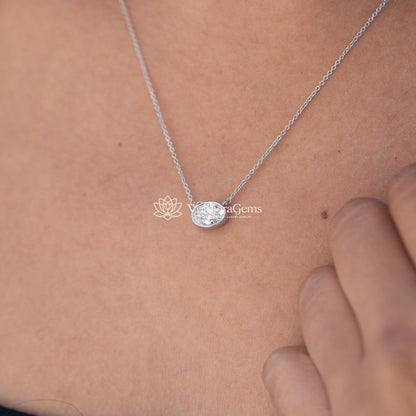 IGI Certified Oval Lab-Created Diamond Bezel Pendant Necklace F VS)