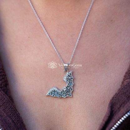 Lab-Created Black and White Diamond Bat Pendant Necklace VS)