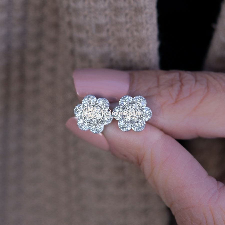 Lab-Created Diamond Flower Screwback Stud Earrings F-G VS)