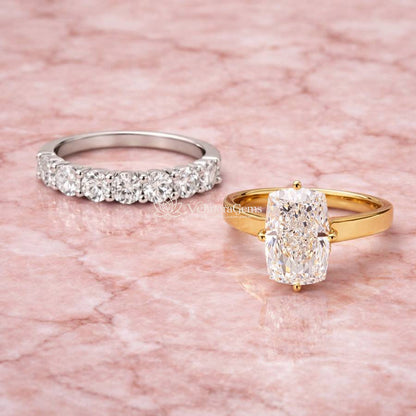 Signature Cushion Harmony Set – Cushion Hidden Halo Euro Shank Ring & 7-Stone Band (F-G SI)