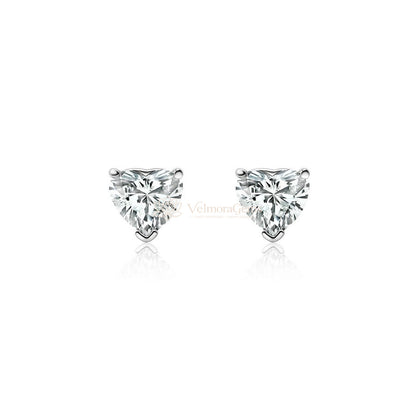 14K White Gold Heart Matching Stud Errings