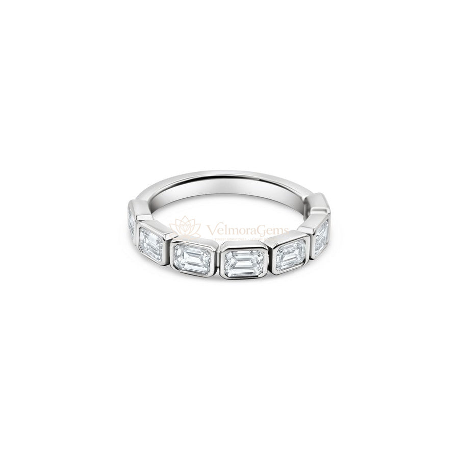 Lab-Created Emerald Bezel 7 Stone East-West Ring E-F VS)