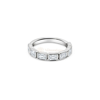 Lab-Created Emerald Bezel 7 Stone East-West Ring E-F VS)