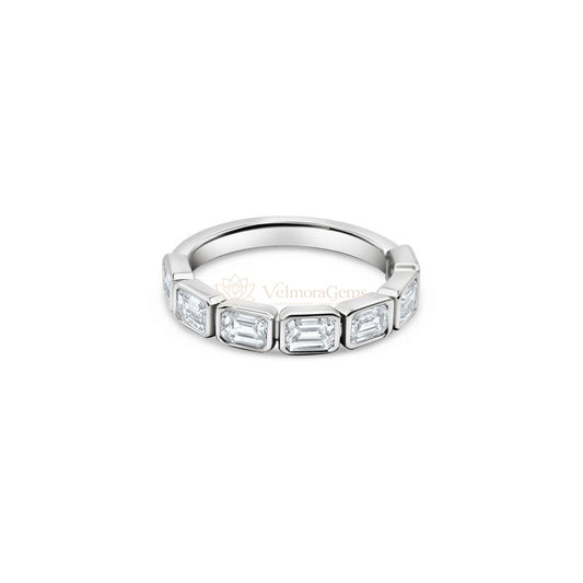 Lab-Created Emerald Bezel 7 Stone East-West Ring E-F VS)