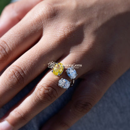 IGI Certified Yellow and White Lab-Created Diamond Oval 3-Stone Ring VS)
