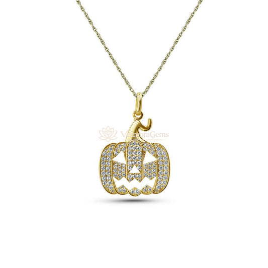Lab-Created Diamond Pumpkin Charm Pendant Necklace F-G VS)