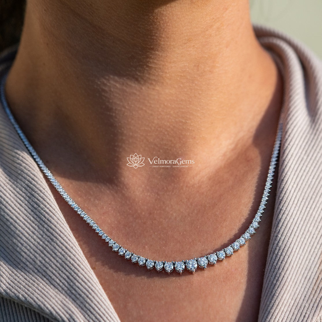 Natural 3-Prong Diamond Riviera Necklace F-G SI)