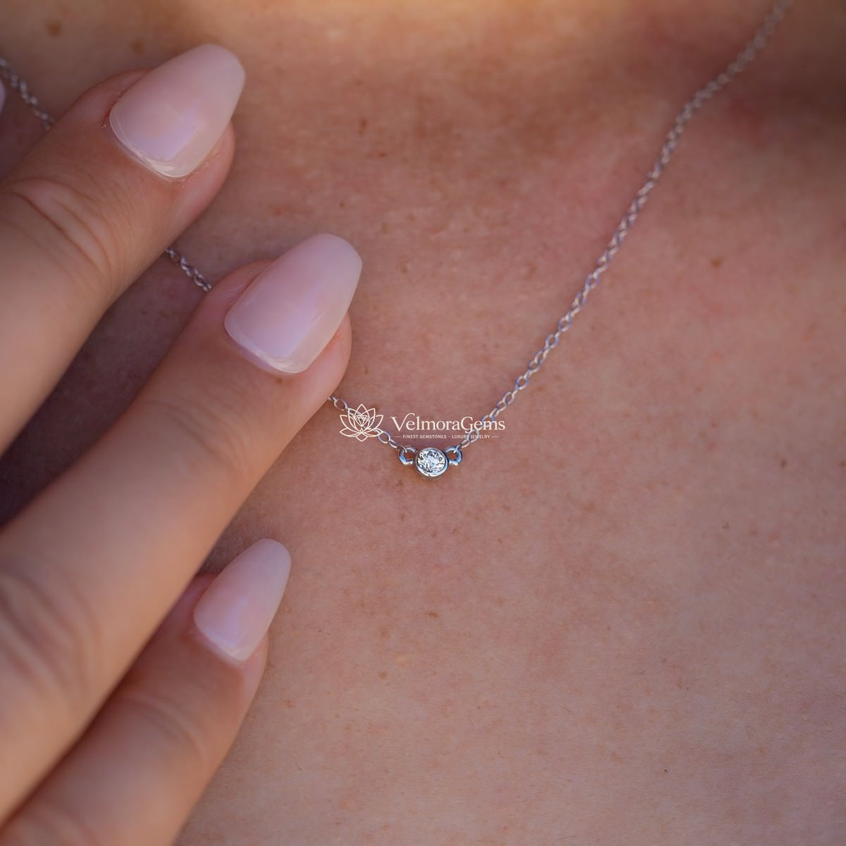 Lab-Created Diamond Bezel Pendant Necklace F-G VS)