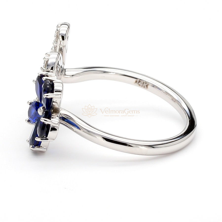 Lab-Created Sapphire & Diamond Dual Floral Ring VS)