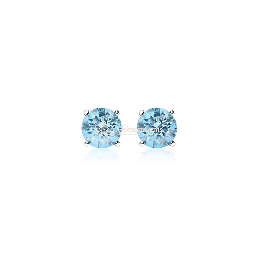 14K White Gold Fancy Vivid Blue Matching Stud Earrings