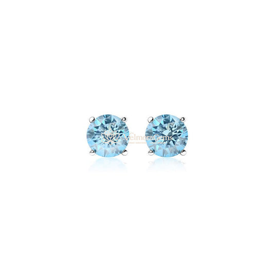 14K White Gold Fancy Vivid Blue Matching Stud Earrings