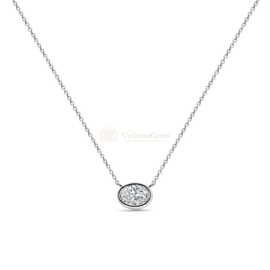 IGI Certified Oval Lab-Created Diamond Bezel Pendant Necklace F VS)
