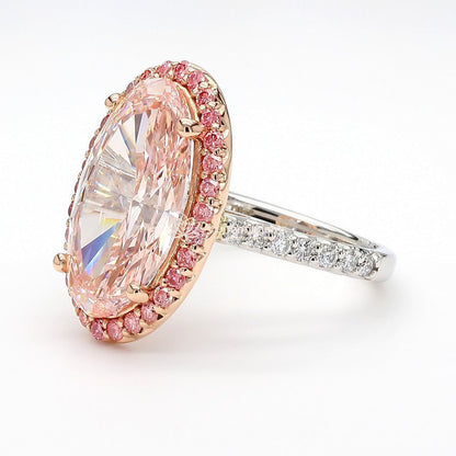 IGI Certified Lab-Created Diamond Pink Oval Two-Tone Halo Pave Ring VS)