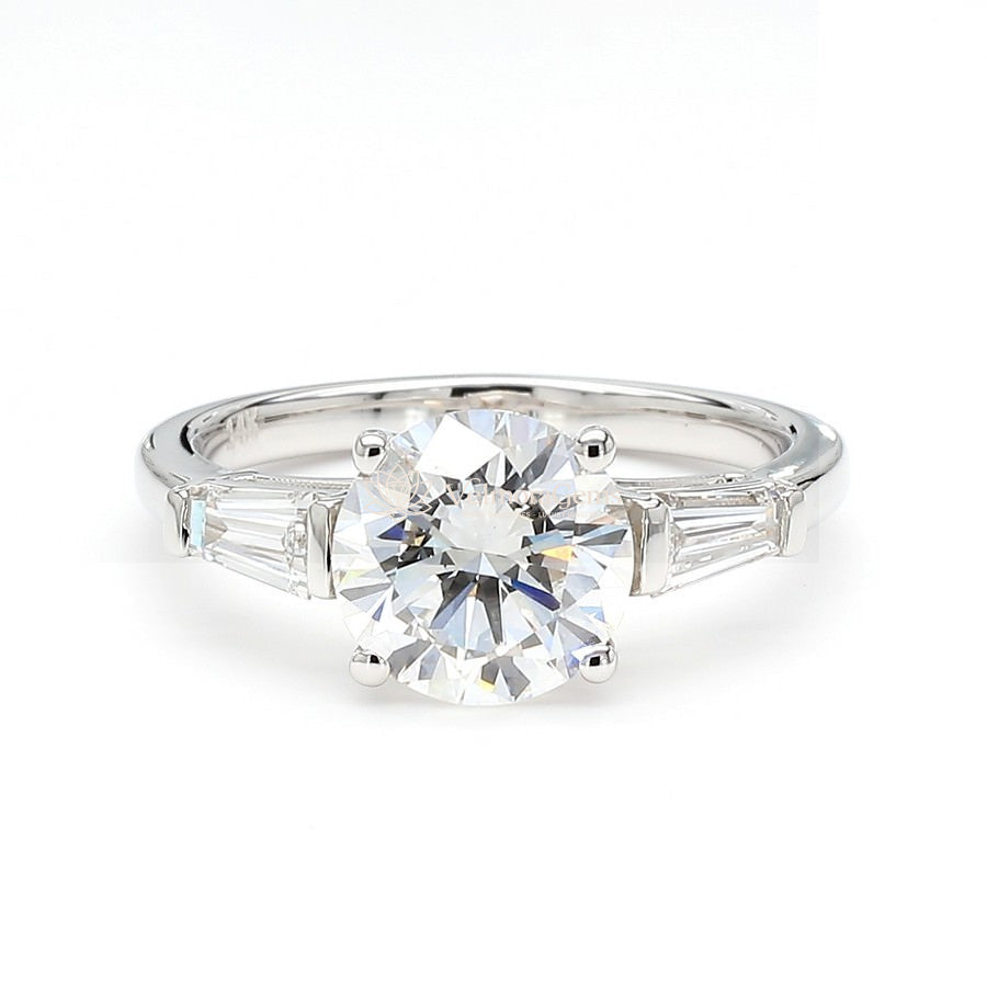 14K White Gold Round 3-Stone Ring