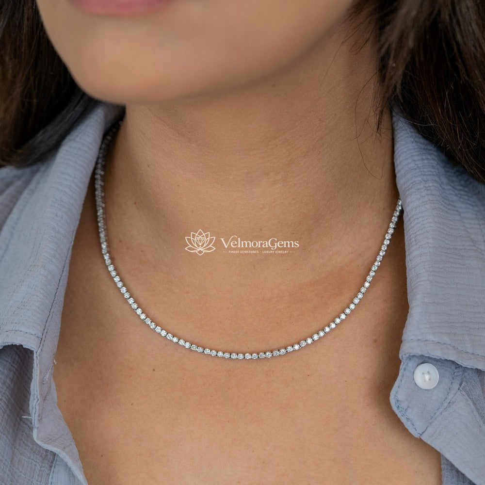 Lab-Created Round Diamond 4-Prong Tennis Necklace F-G VS)