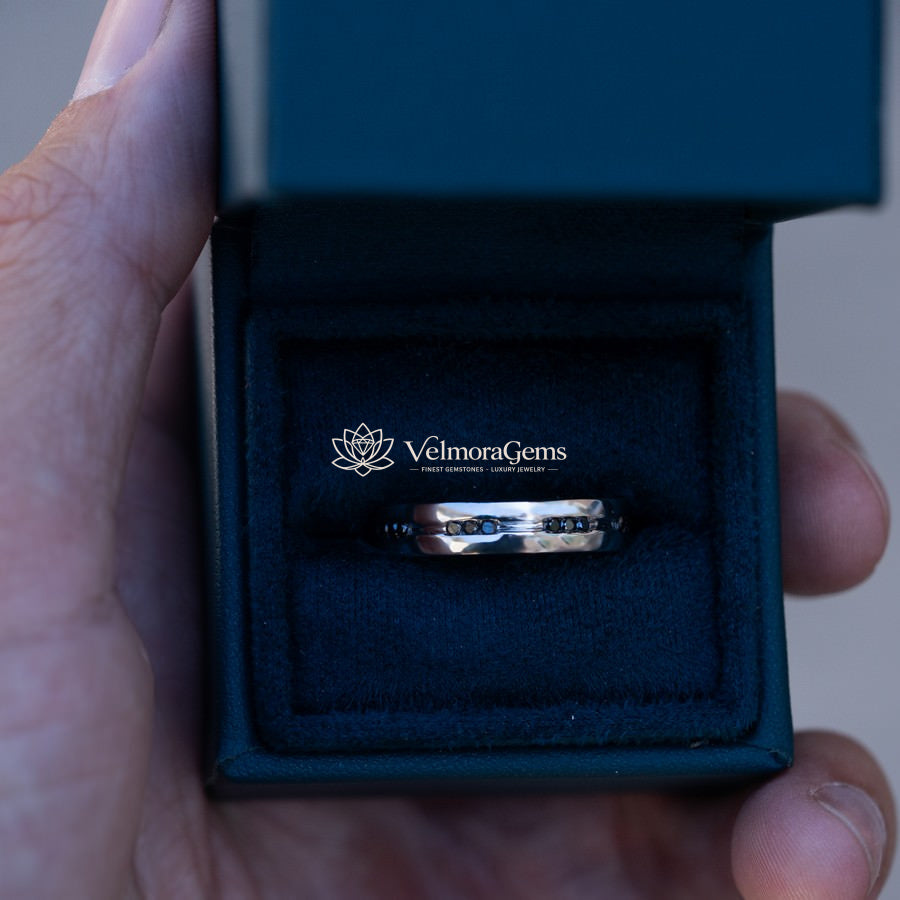 Natural Black Diamond Accent Men's Wedding Band