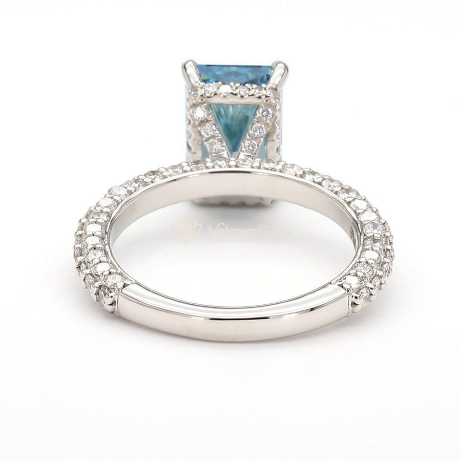 IGI Certified Lab-Created Diamond Blue Emerald 3-Way Pave with Hidden Halo Ring Blue VS)