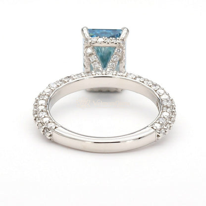 IGI Certified Lab-Created Diamond Blue Emerald 3-Way Pave with Hidden Halo Ring Blue VS)