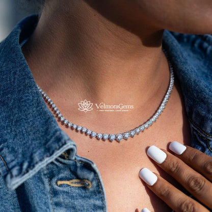 Lab-Created 3-Prong Diamond Riviera Necklace F-G SI)