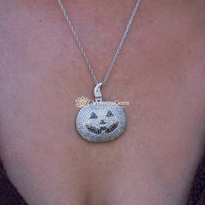 Lab-Created Black and White Diamond Pumpkin Pendant Necklace VS)