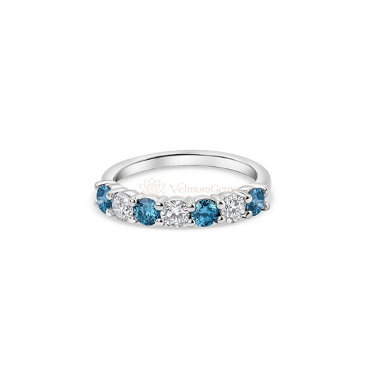 Fancy Vivid Blue & White Lab-Created Diamond 7 Stone Anniversary Ring F-G VS)