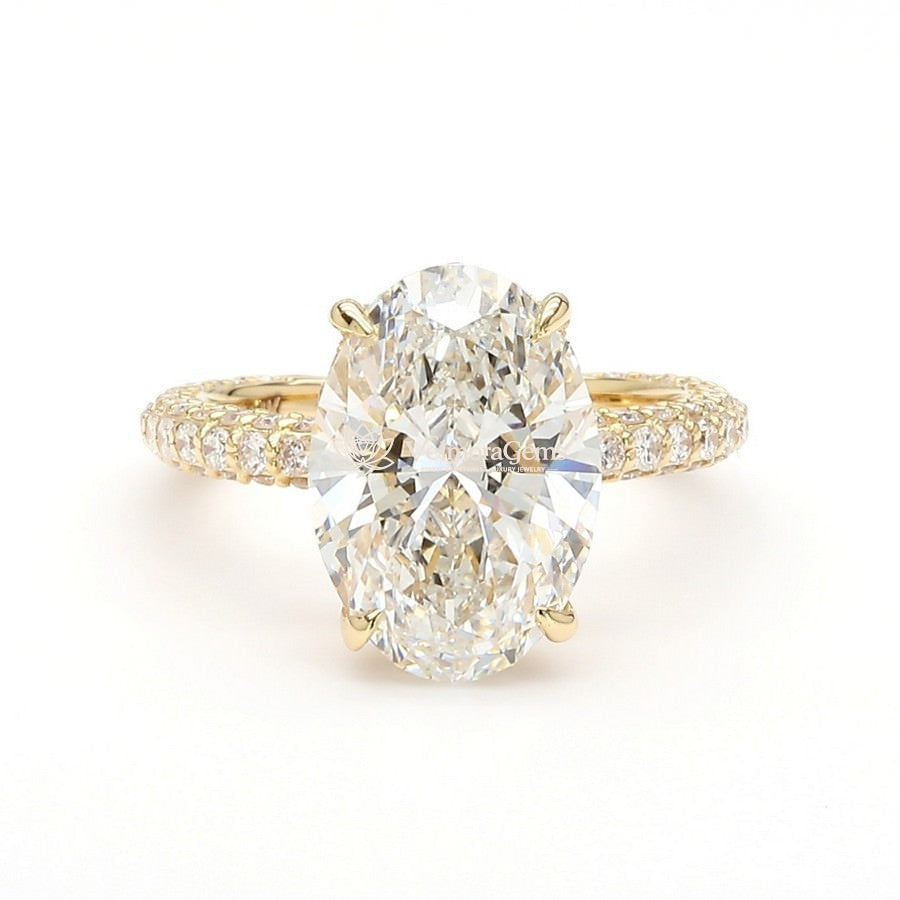 IGI Certified Lab-Created Oval Diamond 3-Way 3/4 Pave Hidden Halo Ring F VS)