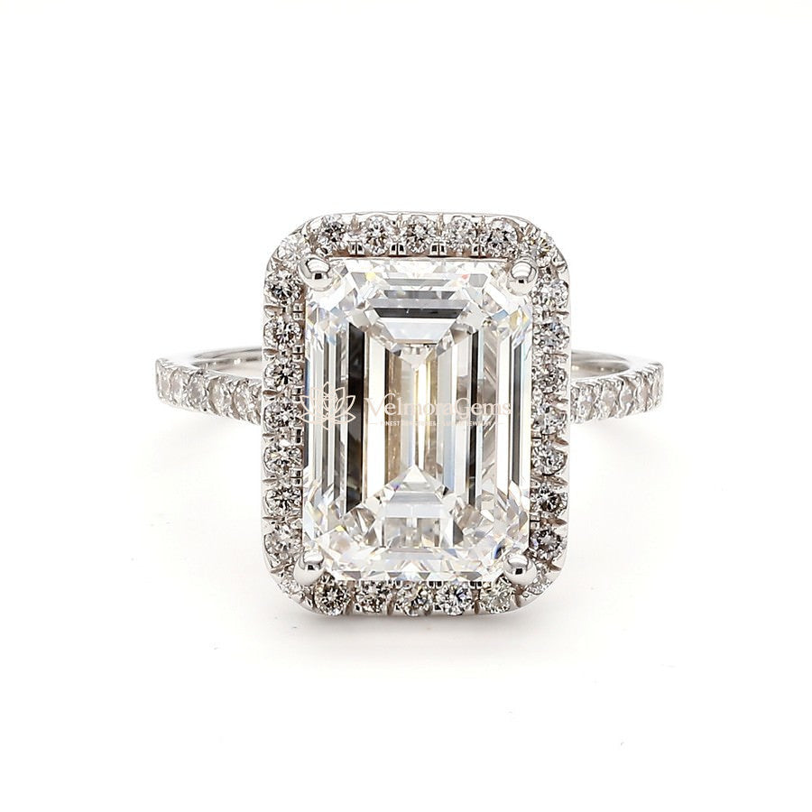 IGI Certified Lab-Created Diamond Emerald Halo Pave Ring F VS)