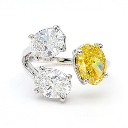IGI Certified Yellow and White Lab-Created Diamond Oval 3-Stone Ring VS)