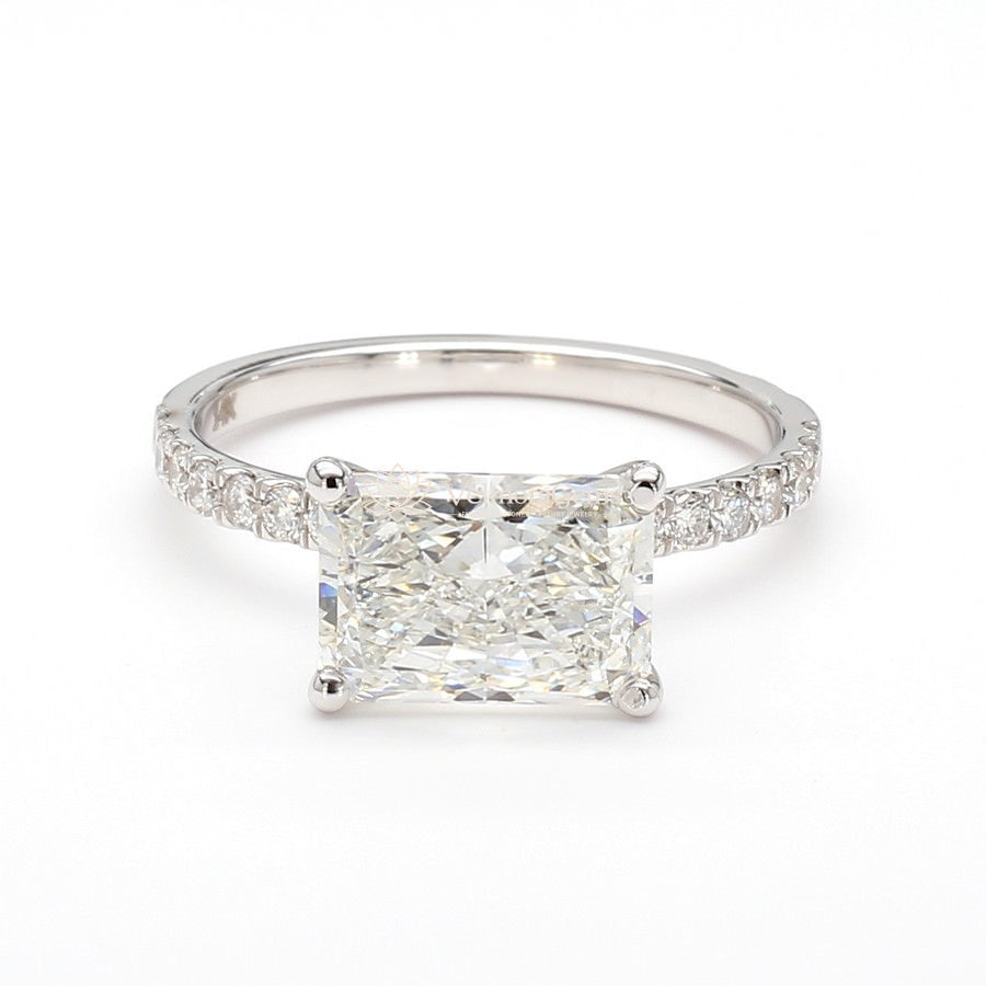 14K White Gold Radiant East-West Pave Ring