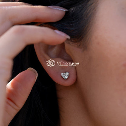 Heart Shape Lab-Created Diamond 4-Prong Stud Earrings F-G SI)