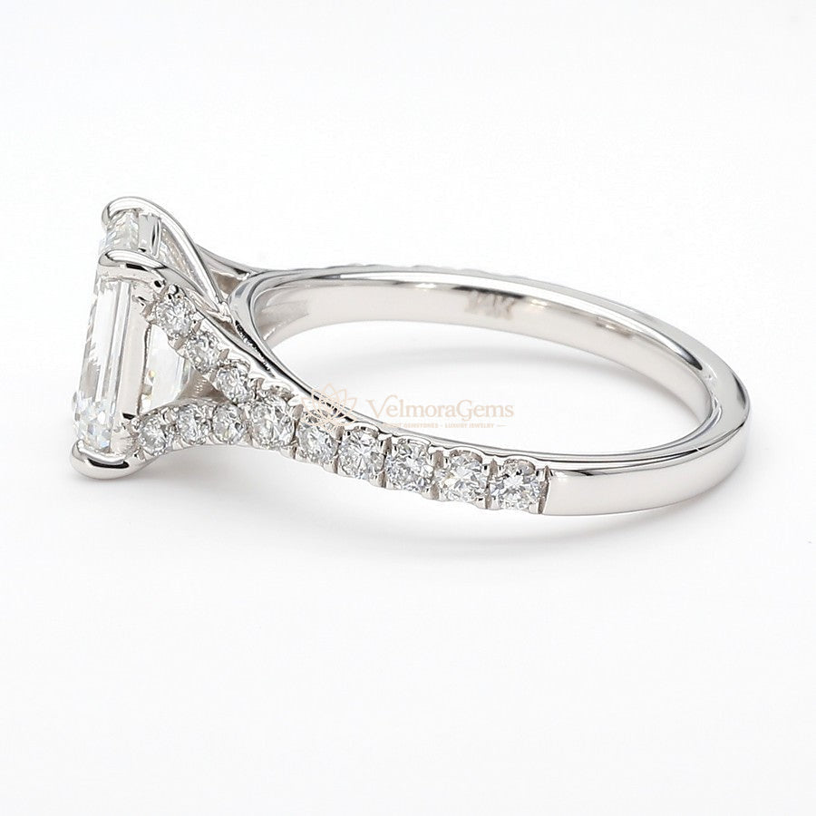 14K White Gold Emerald Split Pave Ring