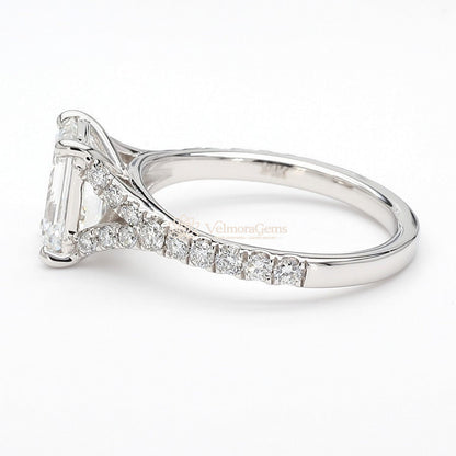 14K White Gold Emerald Split Pave Ring
