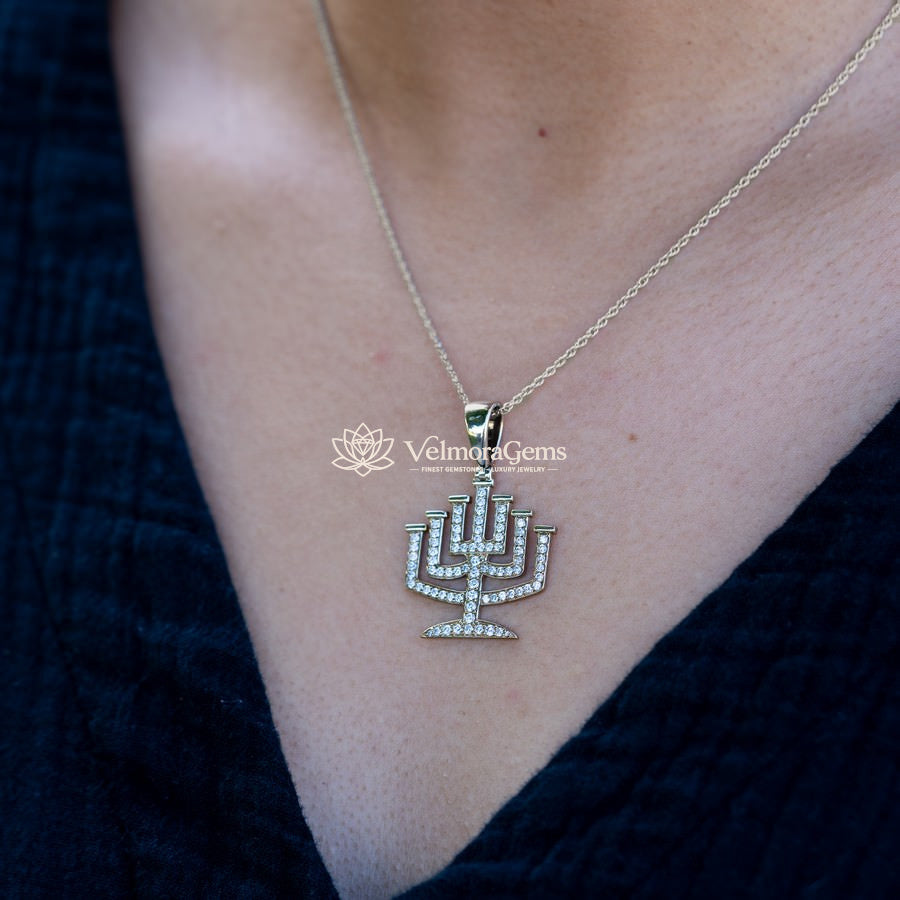 Lab-Created Diamond Menorah Pendant Necklace F-G VS)