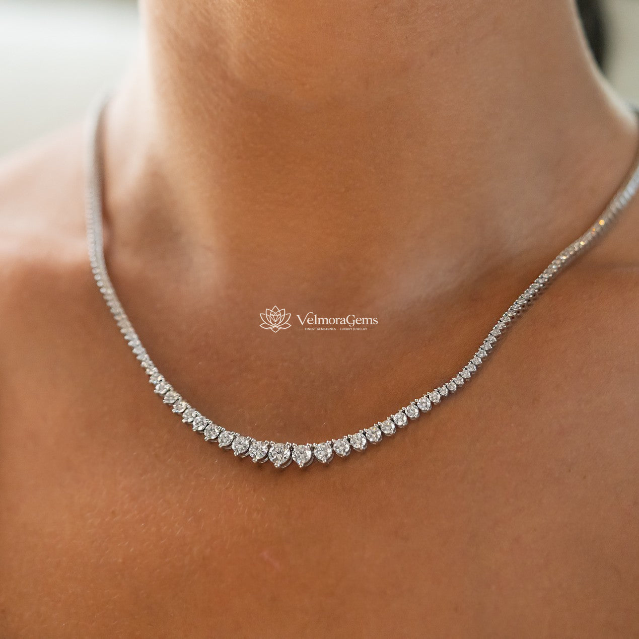 Natural 3-Prong Diamond Riviera Necklace F-G SI)