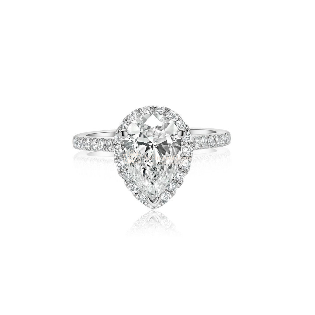 IGI Certified Lab-Created Diamond Pear Shape Halo Pave Ring F VS)