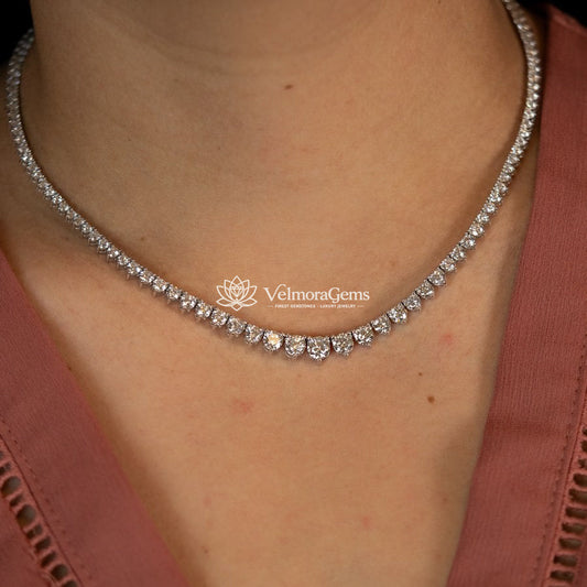Lab-Created 3-Prong Diamond Riviera Necklace F-G VS)