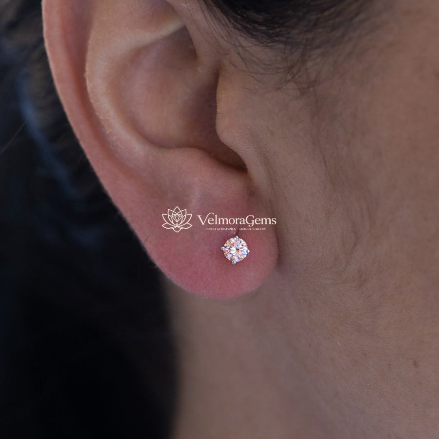 Fancy Vivid Pink Lab-Created Diamond 4 Prong Martini Push Back Stud Earrings VS)