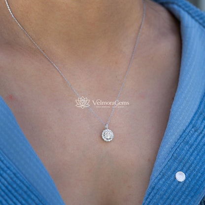 Lab-Created Diamond Halo Pendant F-G SI)