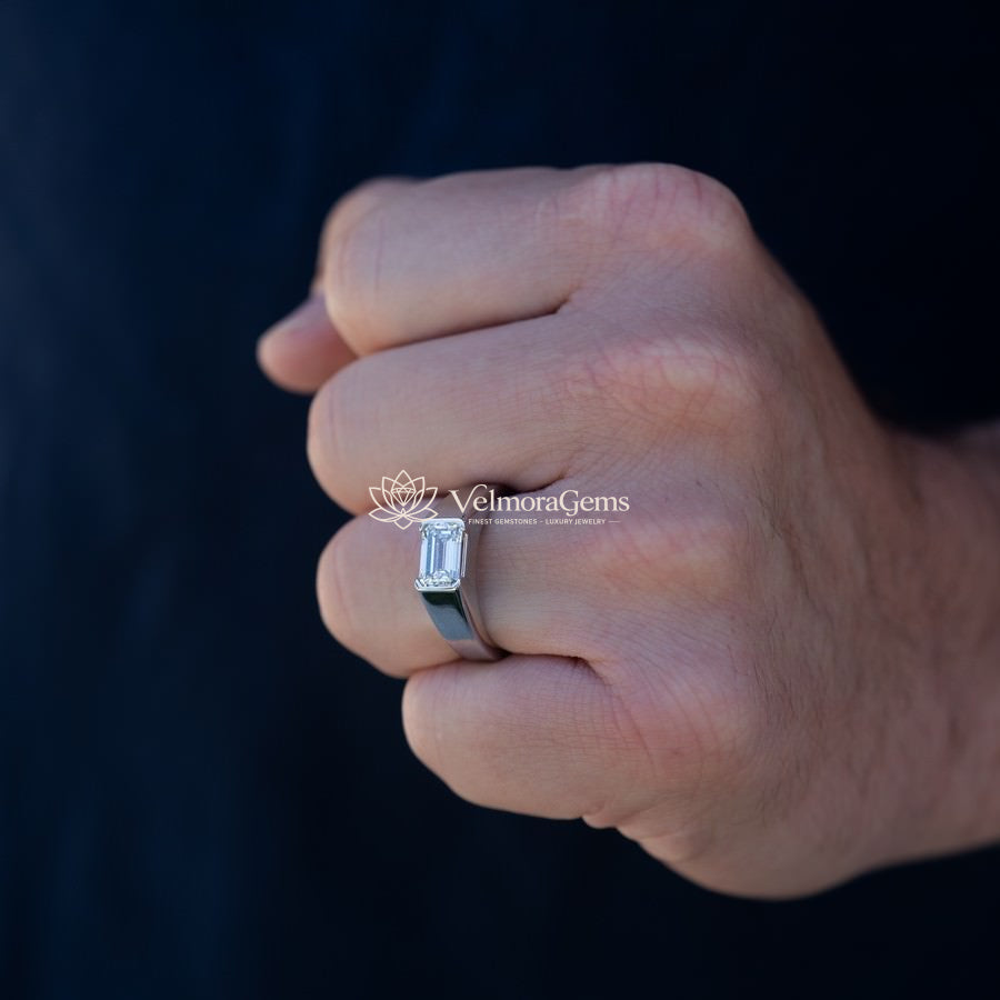 IGI Certified Lab-Created Diamond Emerald Bezel Ring F VS)