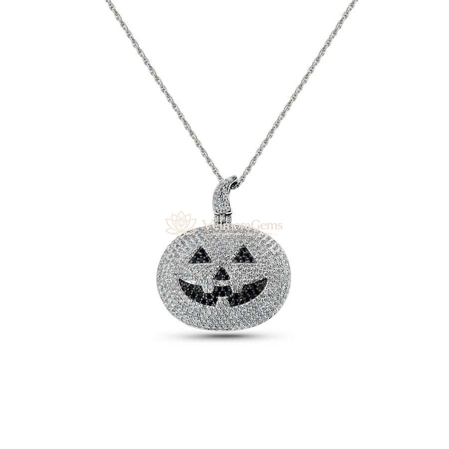 Lab-Created Black and White Diamond Pumpkin Pendant Necklace VS)