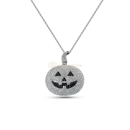 Lab-Created Black and White Diamond Pumpkin Pendant Necklace VS)