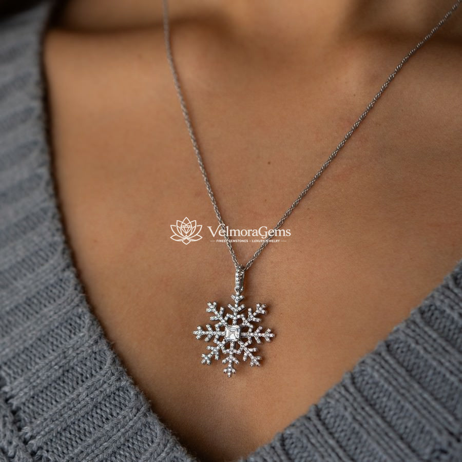 Lab-Created Diamond Snowflake Pendant Necklace E-F VS)