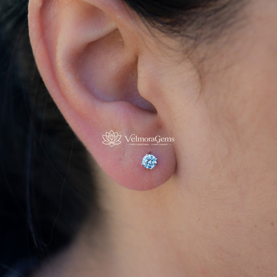 Fancy Vivid Blue Lab-Created Diamond 4 Prong Martini Push Back Stud Earrings VS)