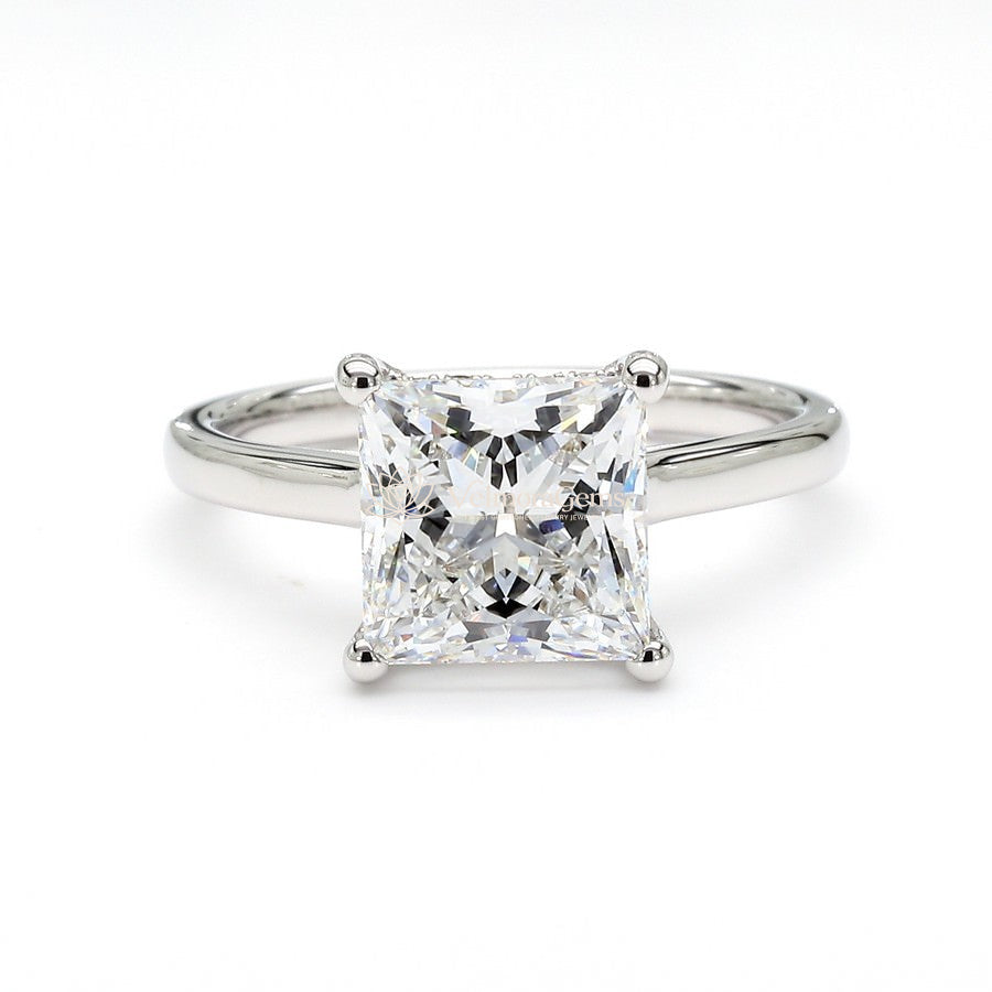 14K White Gold Princess Hidden Halo Ring